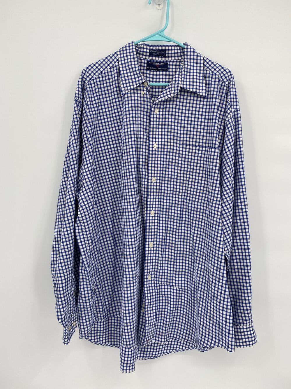 Hathaway Sport Chamberlain Twill  Blue Checkered LS Button Front Shirt XL